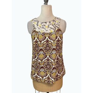 Milly Brown Yellow Pineapple Sleeveless Top 8 Fits 6